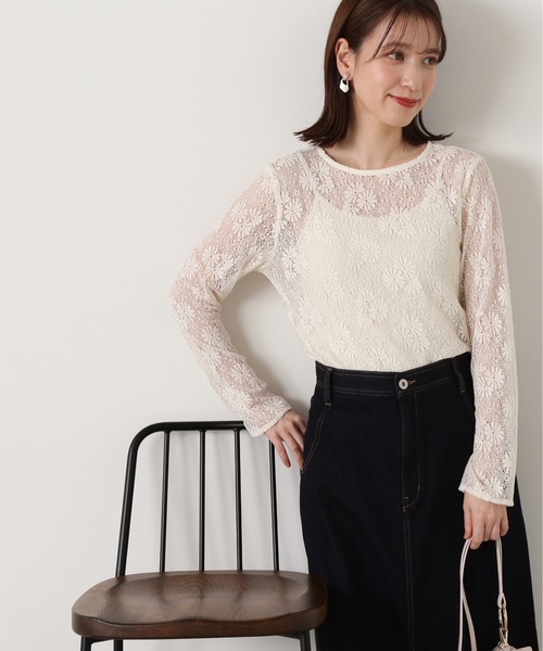 N.（N. Natural Beauty Basic）（エヌエヌナチュラルビューティーベーシック）の「◆マーガレットレースカットソー（Tシャツ/カットソー・レディース・オフホワイト/ブラック・MEDIUM）」の2枚目の写真