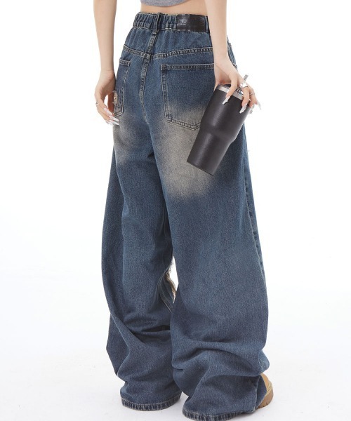 PEOPLESTYLE ダメージ バギーデニム セール】ダメージバギーデニムパンツ（デニムパンツ）｜mushwear