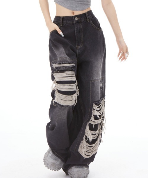 mushwear(マッシュウェア)の「ダメージバギーデニムパンツ(デニムパンツ・メンズ・ブルー/ブラック・MEDIUM/LARGE/SMALL/X-LARGE)」の7枚目の写真