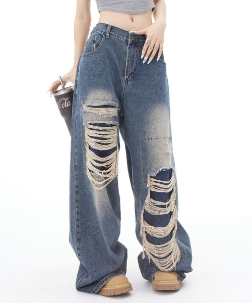 mushwear(マッシュウェア)の「ダメージバギーデニムパンツ(デニムパンツ・メンズ・ブルー/ブラック・MEDIUM/LARGE/SMALL/X-LARGE)」の15枚目の写真