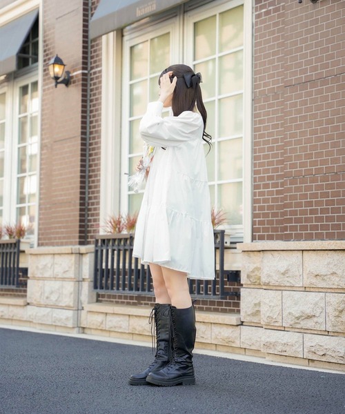 mimi toujours（ミミトゥジュール）の「キーネック ティアード ミニ ワンピース mimi toujours×Naoka（ワンピース・レディース・ホワイト/ブラック・M）」の3枚目の写真