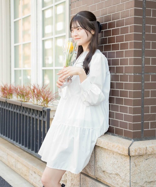 mimi toujours（ミミトゥジュール）の「キーネック ティアード ミニ ワンピース mimi toujours×Naoka（ワンピース・レディース・ホワイト/ブラック・M）」の7枚目の写真