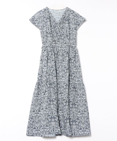 aunt lily(アントリリー)の「ブロックプリント カシュクールワンピース|ワンピース 総柄 ロング丈 ギャザー カシュクール きれいめ 体型カバー お出かけ 大人カジュアル(ワンピース・レディース・ブルー/ネイビー・13号/11号/9号/7号)」の11枚目の写真