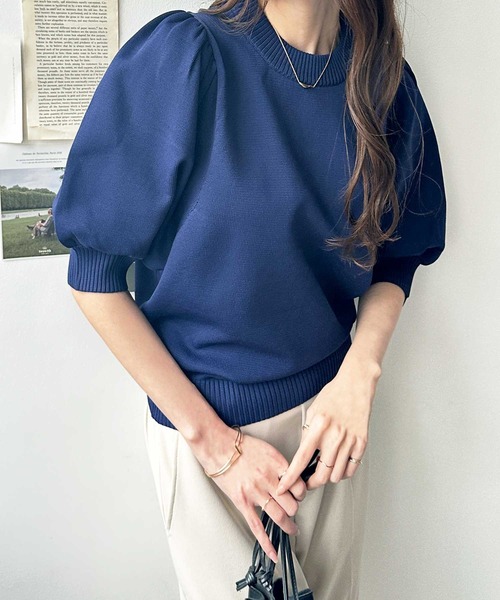 GeeRA(ジーラ)の「パフスリーブニットプルオーバー(ニット/セーター・レディース・ネイビー/ベージュ・MEDIUM)」の10枚目の写真
