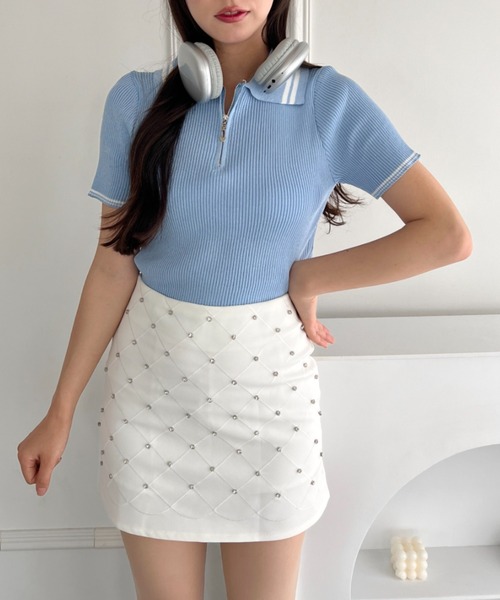 エムミーエメ ビジューフレアミニスカート エムミーエメ ビジューフレアミニスカート SKIRT – M me eme