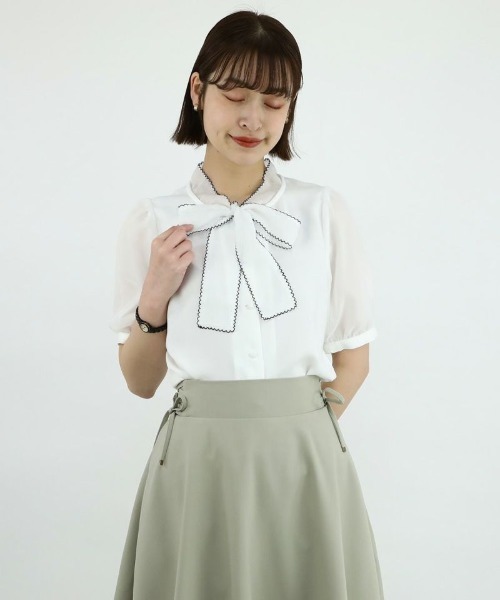 F i.n.t（フィント）の「ピコミシンシアーボウタイブラウス/fint（シャツ/ブラウス・レディース・オフホワイト/ピンクベージュ・FREE）」の6枚目の写真