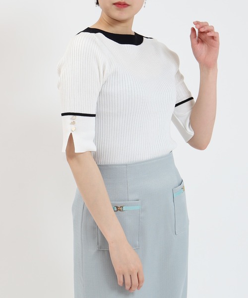 TRUDEA(トルディア)の「ボートネック配色ニット(ニット/セーター・レディース・ブラック/チャコールグレー/ホワイト・MEDIUM/LARGE)」の14枚目の写真