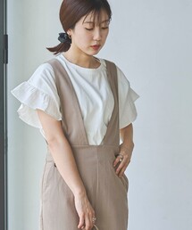 USAコットン布帛切替袖フリルカットソー