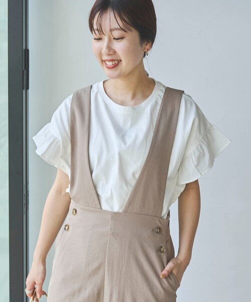 coen(コーエン)の「USAコットン布帛切替袖フリルカットソー(Tシャツ/カットソー・レディース・オレンジ/コバルトブルー/ブラック/オフホワイト・M/L)」の8枚目の写真