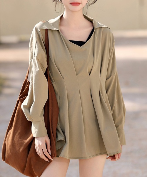 UVカット率 99%以上】レディース 長袖スキッパーシャツ風ウエスト