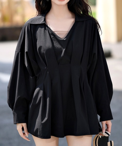 ラッシュガード　トップス UVカット率 99%以上】レディース 長袖スキッパーシャツ風ウエスト