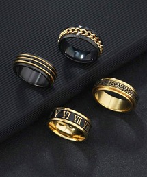 RiNc（リンク）の「【 NOLITA / ノリータ 】4個セット スタイリッシュなステンレス鋼 メンズ シングル リング ブラック エンボス加工 つや消し 指輪（リング）」