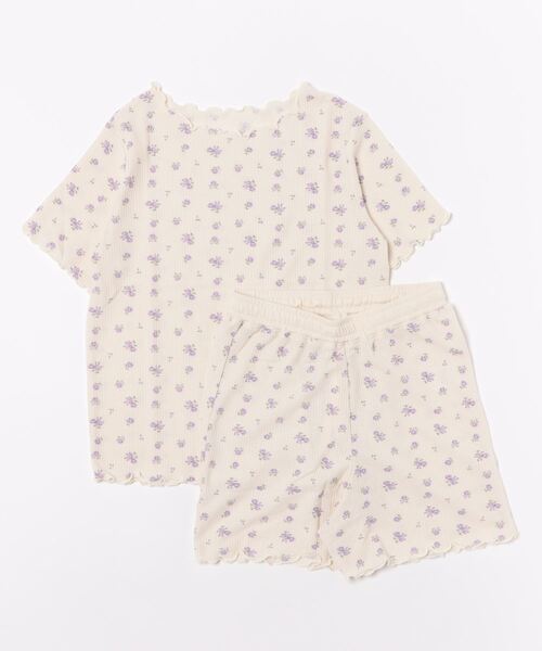 Sakka（サッカ）の「[JEMORGAN] ワッフル花柄半袖メロウＴ＆ショーツ３点セット（Tシャツ/カットソー・レディース・ストライプ/サックスブルー/ラベンダー・F）」の2枚目の写真