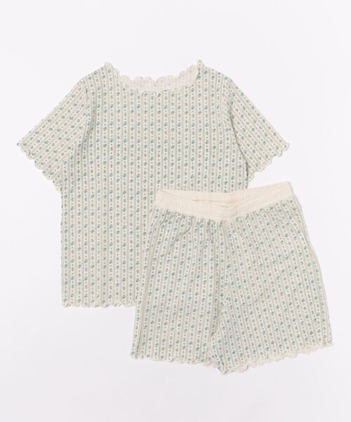 Sakka（サッカ）の「[JEMORGAN] ワッフル花柄半袖メロウＴ＆ショーツ３点セット（Tシャツ/カットソー・レディース・ストライプ/サックスブルー/ラベンダー・F）」の3枚目の写真