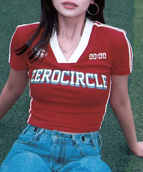 MEMECLE（メメクル）の「【 MEMECLE / メメクル 】半袖 レタリング ユニフォームシャツ　ゲームシャツ（Tシャツ/カットソー・レディース・レッド/ブラック/ライトブルー・S/M/L）」の8枚目の写真