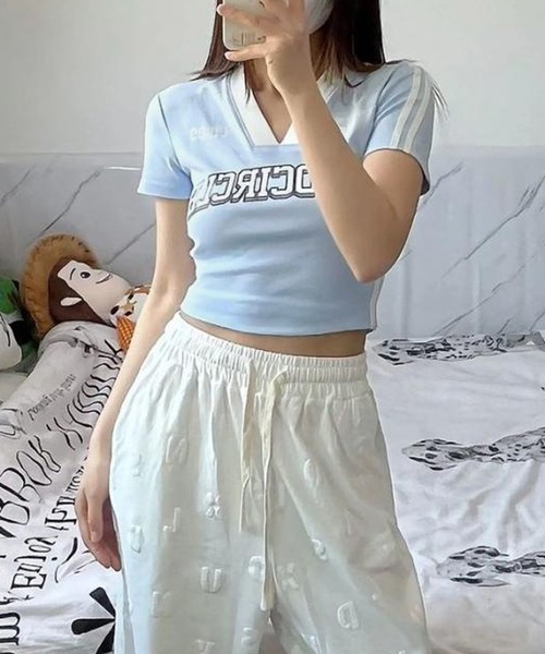 MEMECLE（メメクル）の「【 MEMECLE / メメクル 】半袖 レタリング ユニフォームシャツ　ゲームシャツ（Tシャツ/カットソー・レディース・レッド/ブラック/ライトブルー・S/M/L）」の16枚目の写真