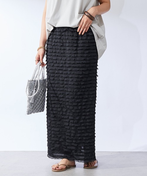 un dix cors(アンディコール)の「《履くだけオシャレ・ウエストゴム》フリルタイトスカート(スカート・レディース・ブラック/グレー・FREE)」の1枚目の写真