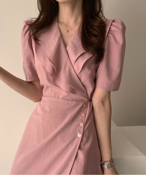 MAISON DE THERESE(メゾン ド テレーズ)の「フレンチレトロな二重ネックのバブルスリーブワンピース(ワンピース・レディース・ブラック/アイボリー/ピンク・S/M)」の3枚目の写真
