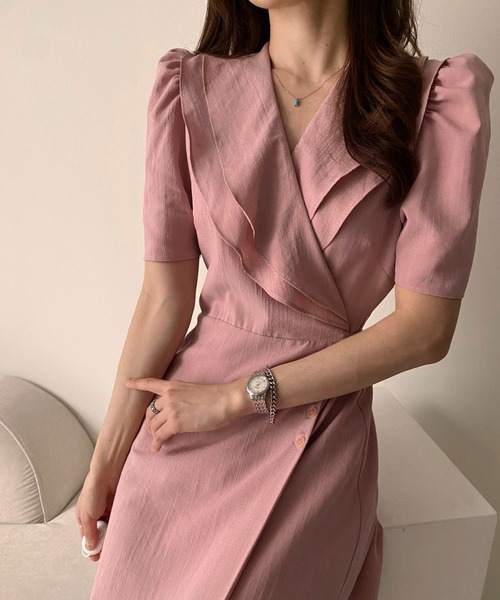 MAISON DE THERESE(メゾン ド テレーズ)の「フレンチレトロな二重ネックのバブルスリーブワンピース(ワンピース・レディース・ブラック/アイボリー/ピンク・S/M)」の22枚目の写真