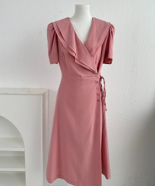 MAISON DE THERESE(メゾン ド テレーズ)の「フレンチレトロな二重ネックのバブルスリーブワンピース(ワンピース・レディース・ブラック/アイボリー/ピンク・S/M)」の9枚目の写真