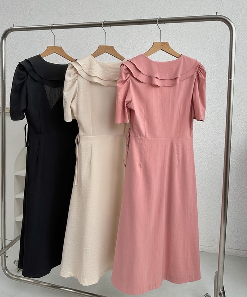MAISON DE THERESE(メゾン ド テレーズ)の「フレンチレトロな二重ネックのバブルスリーブワンピース(ワンピース・レディース・ブラック/アイボリー/ピンク・S/M)」の11枚目の写真