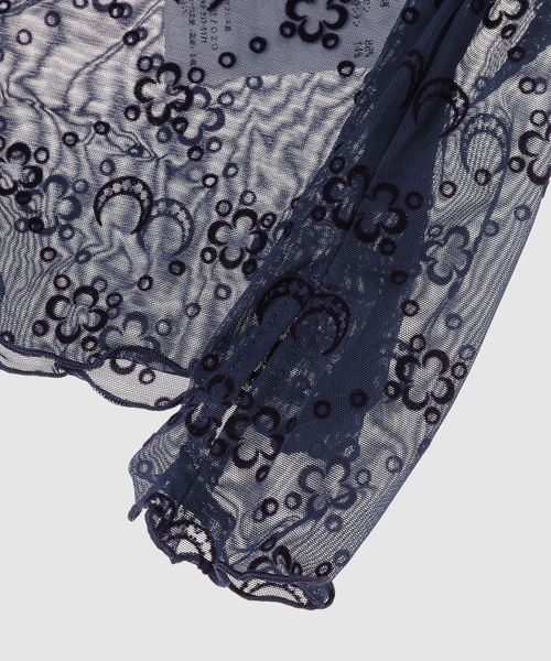 MARINE SERRE（マリーン・セル）の「MOONOGRAM MESH FLOCK SECOND SKIN CROPPED TOP（その他トップス・レディース・ネイビー・X-SMALL/SMALL/MEDIUM）」の4枚目の写真