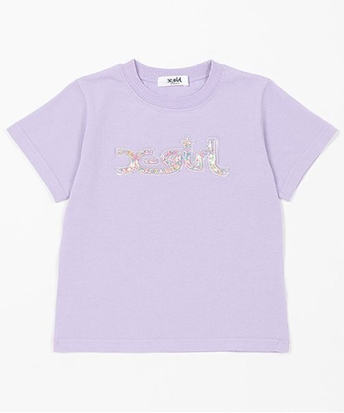X-girl Stages（エックスガールステージス）の「立体PVCロゴモチーフ半袖Tシャツ（Tシャツ/カットソー・キッズ・オフホワイト/ブラック/ラベンダー・90cm/100cm/120cm/130cm/140cm/110cm）」の3枚目の写真