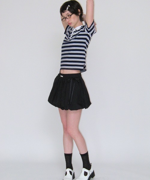 CRANK（クランク）の「STRIPED MINI POCKET PK SHIRTS（ポロシャツ・レディース・ネイビー/ピンク・FREE）」の10枚目の写真
