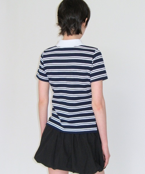 CRANK（クランク）の「STRIPED MINI POCKET PK SHIRTS（ポロシャツ・レディース・ネイビー/ピンク・FREE）」の9枚目の写真