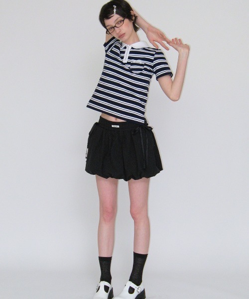CRANK（クランク）の「STRIPED MINI POCKET PK SHIRTS（ポロシャツ・レディース・ネイビー/ピンク・FREE）」の11枚目の写真