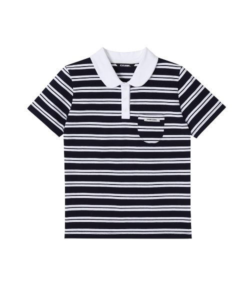 CRANK（クランク）の「STRIPED MINI POCKET PK SHIRTS（ポロシャツ・レディース・ネイビー/ピンク・FREE）」の12枚目の写真