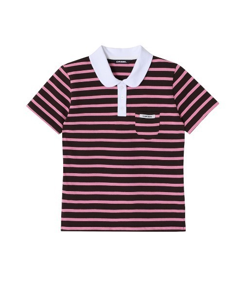 CRANK（クランク）の「STRIPED MINI POCKET PK SHIRTS（ポロシャツ・レディース・ネイビー/ピンク・FREE）」の7枚目の写真