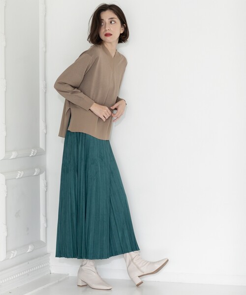 新品未使用タグ無しichi コーデュロイ プリーツスカート オリーブグリーン セール】《5color/S-LLsize》フェイクスウェードイージープリーツ