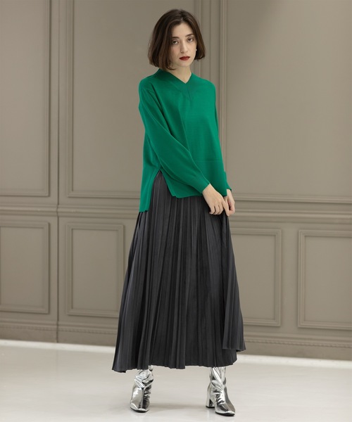 OPAQUE.CLIP（オペークドットクリップ）の「◆《5color/S-LLsize》フェイクスウェードイージープリーツスカート【洗濯機洗い可】（スカート・レディース・ブルー系その他/チャコールグレー/グレー/オフホワイト/ブルーグリーン・42/40/38/36）」の10枚目の写真