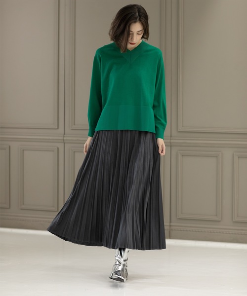 OPAQUE.CLIP（オペークドットクリップ）の「◆《5color/S-LLsize》フェイクスウェードイージープリーツスカート【洗濯機洗い可】（スカート・レディース・ブルー系その他/チャコールグレー/グレー/オフホワイト/ブルーグリーン・42/40/38/36）」の12枚目の写真