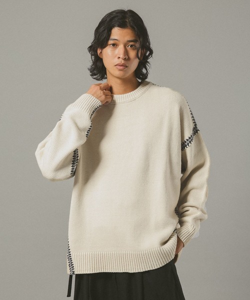 RAGEBLUE（レイジブルー）の「Hand Stitch Crew Neck knit/ハンドステッチクルーネックニット（ニット/セーター・メンズ・オフホワイト/ブルー/ブラック/ブラウン/グリーン/ワインレッド・MEDIUM/LARGE）」の10枚目の写真