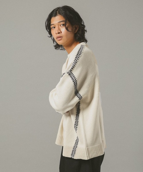 RAGEBLUE（レイジブルー）の「Hand Stitch Crew Neck knit/ハンドステッチクルーネックニット（ニット/セーター・メンズ・オフホワイト/ブルー/ブラック/ブラウン/グリーン/ワインレッド・MEDIUM/LARGE）」の12枚目の写真