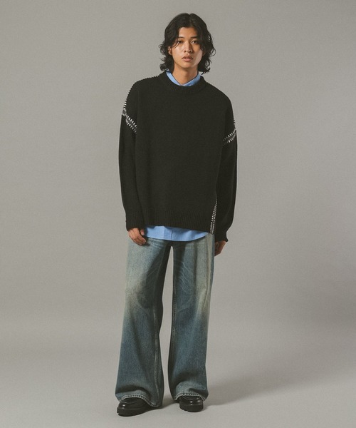 RAGEBLUE（レイジブルー）の「Hand Stitch Crew Neck knit/ハンドステッチクルーネックニット（ニット/セーター・メンズ・オフホワイト/ブルー/ブラック/ブラウン/グリーン/ワインレッド・MEDIUM/LARGE）」の13枚目の写真