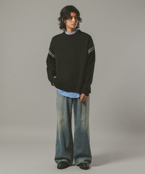 RAGEBLUE（レイジブルー）の「Hand Stitch Crew Neck knit/ハンドステッチクルーネックニット（ニット/セーター・メンズ・オフホワイト/ブルー/ブラック/ブラウン/グリーン/ワインレッド・MEDIUM/LARGE）」の14枚目の写真