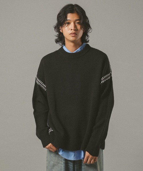 RAGEBLUE（レイジブルー）の「Hand Stitch Crew Neck knit/ハンドステッチクルーネックニット（ニット/セーター・メンズ・オフホワイト/ブルー/ブラック/ブラウン/グリーン/ワインレッド・MEDIUM/LARGE）」の16枚目の写真