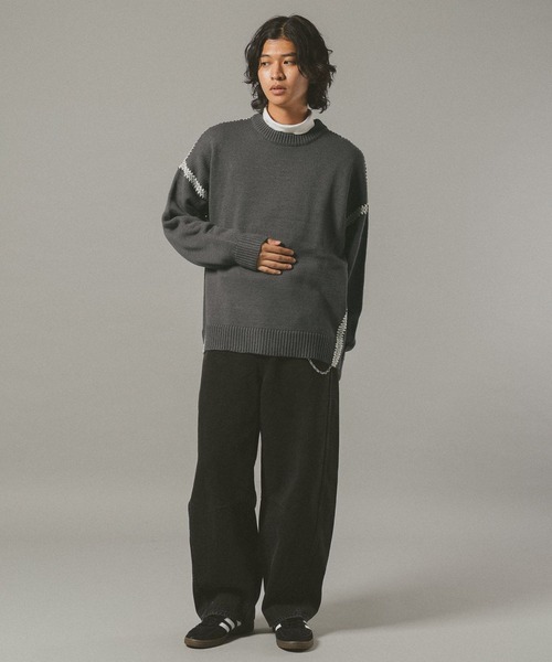 RAGEBLUE（レイジブルー）の「Hand Stitch Crew Neck knit/ハンドステッチクルーネックニット（ニット/セーター・メンズ・オフホワイト/ブルー/ブラック/ブラウン/グリーン/ワインレッド・MEDIUM/LARGE）」の19枚目の写真