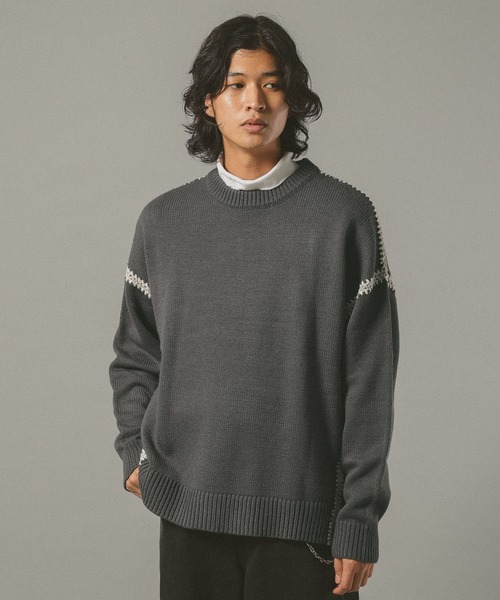 RAGEBLUE（レイジブルー）の「Hand Stitch Crew Neck knit/ハンド