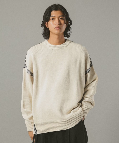 RAGEBLUE(レイジブルー)の「Hand Stitch Crew Neck knit/ハンドステッチクルーネックニット(ニット/セーター・メンズ・オフホワイト/ブルー/ブラック/ブラウン/グリーン/ワインレッド/オレンジ系その他/グレー系その他・MEDIUM/LARGE)」の9枚目の写真