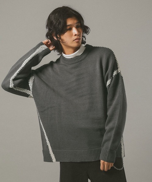 セール】Hand Stitch Crew Neck knit/ハンドステッチクルーネック