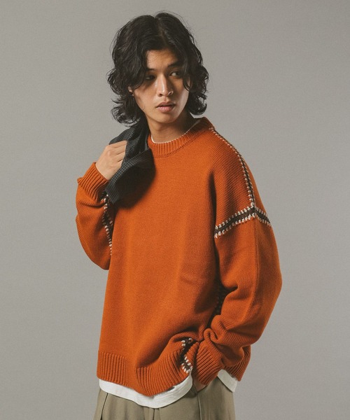 セール】Hand Stitch Crew Neck knit/ハンドステッチクルーネック