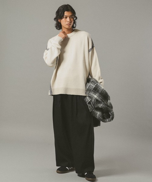 RAGEBLUE（レイジブルー）の「Hand Stitch Crew Neck knit/ハンドステッチクルーネックニット（ニット/セーター・メンズ・オフホワイト/ブルー/ブラック/ブラウン/グリーン/ワインレッド・MEDIUM/LARGE）」の8枚目の写真