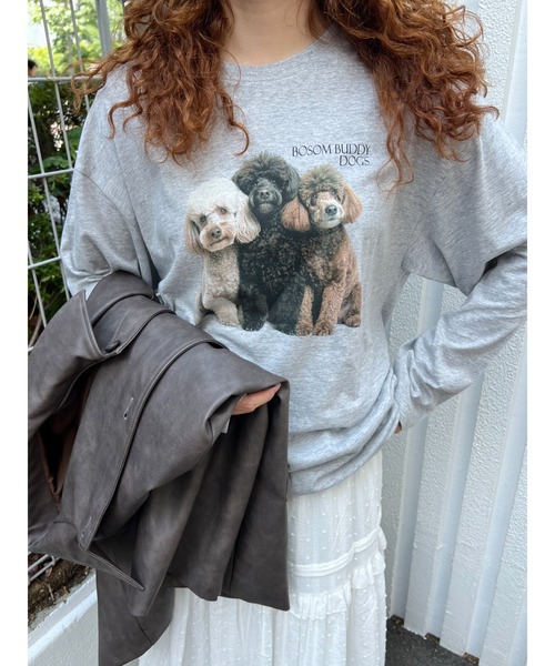 WC(ダブル シー)の「ドッグプリントロンT(Tシャツ/カットソー・レディース・グレー/ホワイト・FREE)」の2枚目の写真