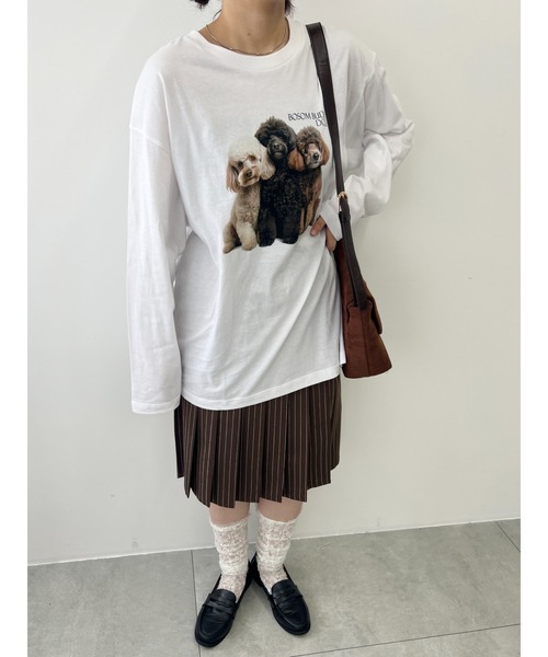 WC(ダブル シー)の「ドッグプリントロンT(Tシャツ/カットソー・レディース・グレー/ホワイト・FREE)」の3枚目の写真