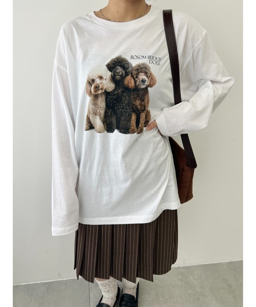 WC(ダブル シー)の「ドッグプリントロンT(Tシャツ/カットソー・レディース・グレー/ホワイト・FREE)」の4枚目の写真