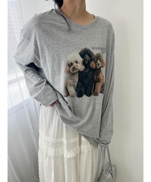WC(ダブル シー)の「ドッグプリントロンT(Tシャツ/カットソー・レディース・グレー/ホワイト・FREE)」の7枚目の写真